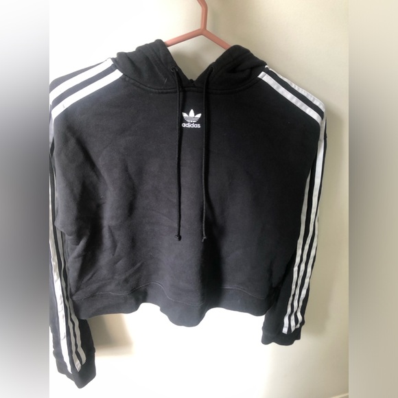 Adidas 3 stripes short hoodie-women- size xs-black and white - Picture 2 of 4